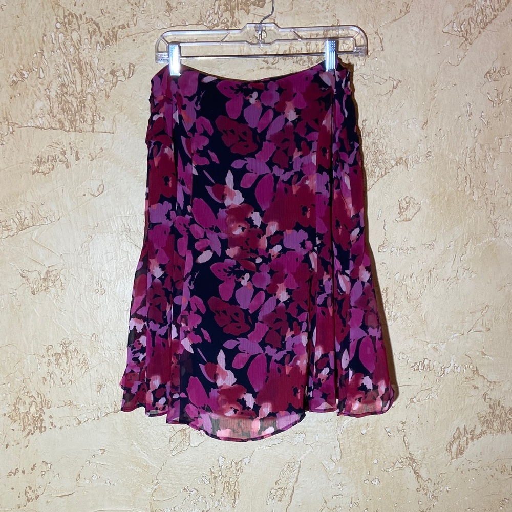 New York & Company Floral Chiffon Skirt - Magenta and Plum